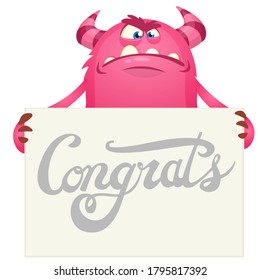 Catoon angry monster holding paper with sample message. Vector illustration