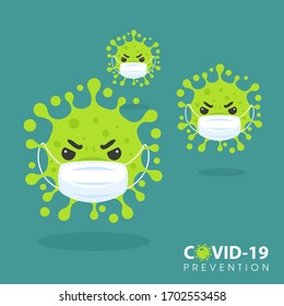 Catoon Coronavirus Angry face to wear a mask to prevent spreading germs