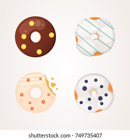 Catoon donut with glaze vector illustration isolated.