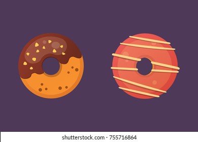 Catoon donut with glaze vector illustration isolated.
