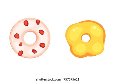 Catoon donut with glaze vector illustration isolated.