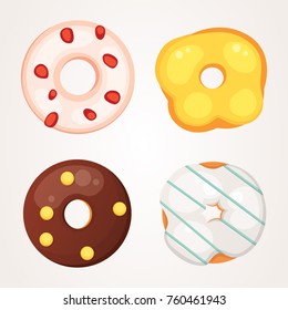 Catoon donut with glaze vector illustration isolated.