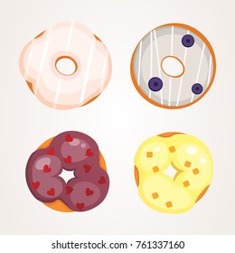 Catoon donut with glaze vector illustration isolated.