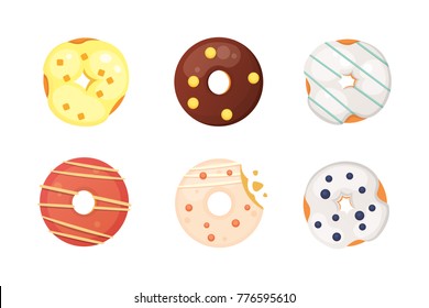 Catoon donut with glaze vector illustration isolated.