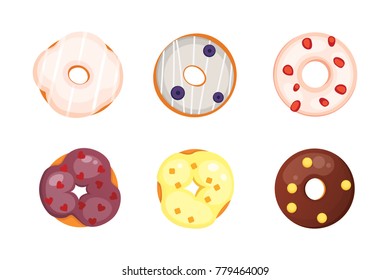 Catoon donut with glaze vector illustration isolated.
