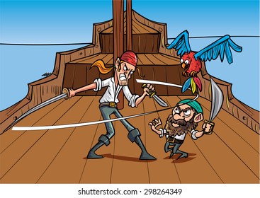 Catoon priates dueling on a pirate shirt