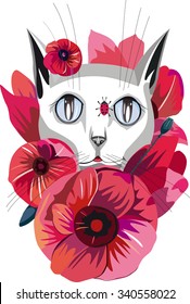 cat,poppies