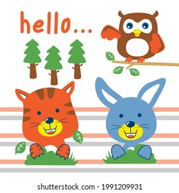 cat,rabbit and owl funny animal cartoon