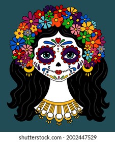 Catrina  Dia de los muertos. Day of the dead  and Halloween. Mexican tradition, festival. Day of the dead  Woman make up of sugar skull. Calavera Catrina isolated. Dia de los Muertos background.
 