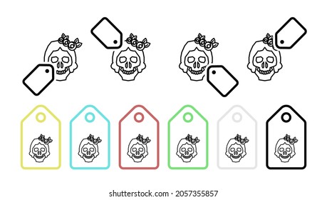 Catrina, flower, plant, hair, skull vector icon in tag set illustration for ui and ux, website or mobile application