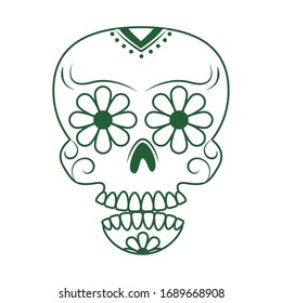 Catrina flower skull decoration.  Cinco de Mayo mexican celebration vector illustration line style icon