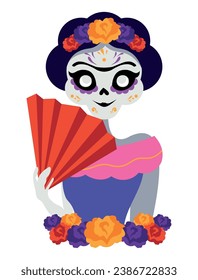 catrina with handle fan vector isolated vector isolated