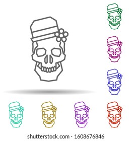 Catrina, hat, flower multi color style icon. Simple thin line, outline vector of dia de muertos icons for ui and ux, website or mobile application