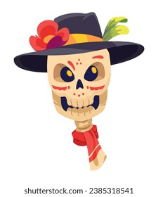 catrina with hat and flowers illustration design