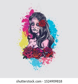Catrina illustration. Day of the Dead vectorial illustration.