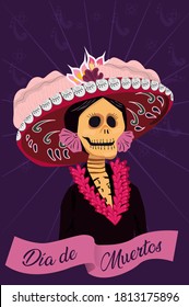 Catrina illustration with text in Spanish: Day of the dead 