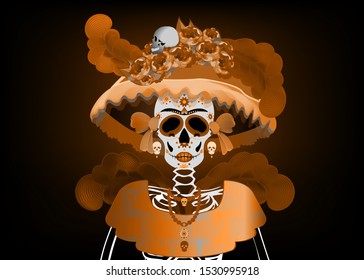 Catrina La Calavera. Catrina is a character of the mexican popular culture that represent the death and is part of the collective imaginary that refers to the celebration the Day of the Dead, vintage 