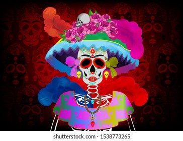 Catrina La Calavera. Catrina is a character of the mexican popular culture that represent the death and is part of the collective imaginary that refers to the celebration of the Day of the Dead