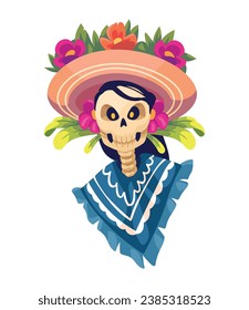 catrina with poncho illustration design