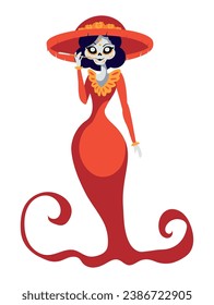 catrina with red dress vector isolated vector isolated