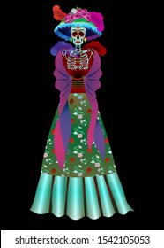 Catrina Skeleton Calavera. Catrina is a character of the mexican popular culture that represents the death and is part of the collective imaginary that refers to the celebration of the Day of the Dead