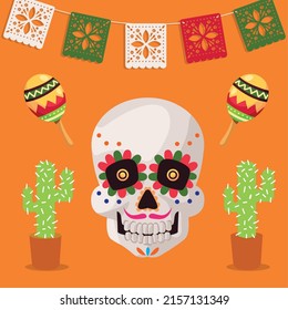 catrina skull and cactus party mexico