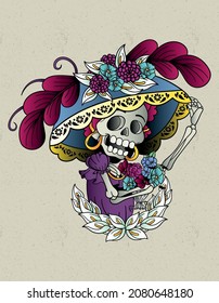 catrina skull mexican old school