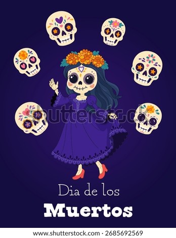Catrina surrounded by sugar skulls on Day of the Dead poster