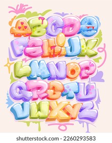 Catroon soft letters font colorful set for kids design inscription 