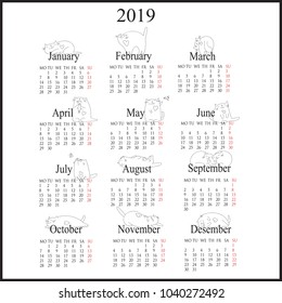 cats. 2019 calendar