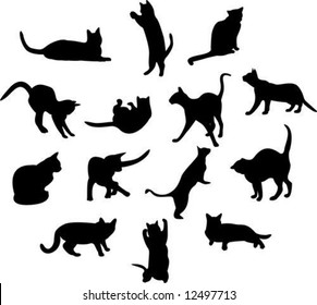 Set Vector Silhouettes Cat Different Poses Stock Vector (Royalty Free ...