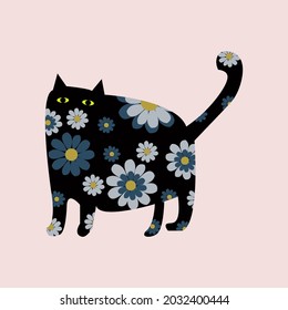 Cats abstract with cute flower vector ilustration.Great for sticker,wall art ,any print.Editable.