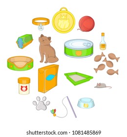 Cats accessories icons set. Cartoon illustration of 16 cats accessories vector icons for web