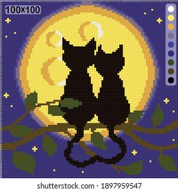  Сouple of cats admiring the huge moon - a pattern for cross-stitch or knitting