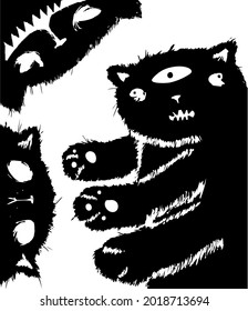 Cats are aliens from a nightmare. Funny and crazy illustration in vector