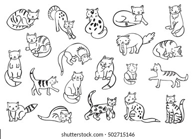 cats animals line vector set