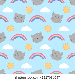 Cats Animals Seamless Pattern Design with Cat Element in Template Hand Drawn Cartoon Flat Illustration