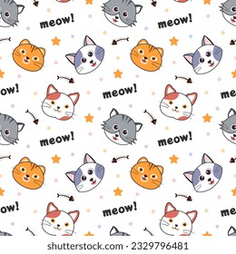 Cats Animals Seamless Pattern Design with Cat Element in Template Hand Drawn Cartoon Flat Illustration
