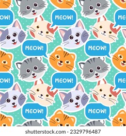 Cats Animals Seamless Pattern Design with Cat Element in Template Hand Drawn Cartoon Flat Illustration