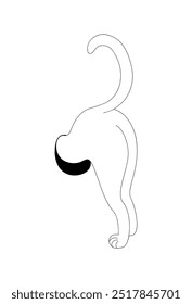 El culo de gato con cola se asoma de un visón. Ilustración vectorial en forma de una sola línea aislada sobre un fondo blanco