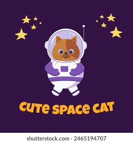 Cats astronauts and on violet background isolated. Vector cartoon illustration.