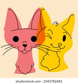 Cats. Avatar, badge, poster, logo templates, print. Vector illustration in a minimalist style  with Riso print effect. Flat cartoon style