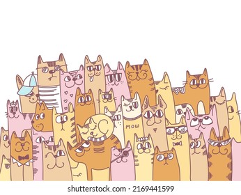 Katzen Hintergrund, Vektorgrafik. Cute Cartoon-Katzen, Vektorgrafik, handgezeichnet auf weißem Hintergrund