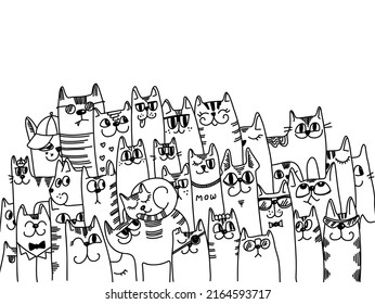 Cats background vector illustration. Cute cartoon cats vector doodle hand drawn background