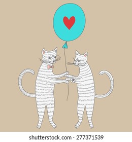 Cats with balloon, vector illustration