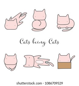 Cats being Cats. Cat cartoon character doodle isolated on white background vector