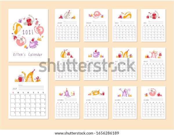 Cats Birthday Party Calendar 21 Funny Stock Vector Royalty Free