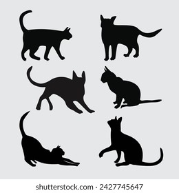 Cats black silhouette vector on grey background
