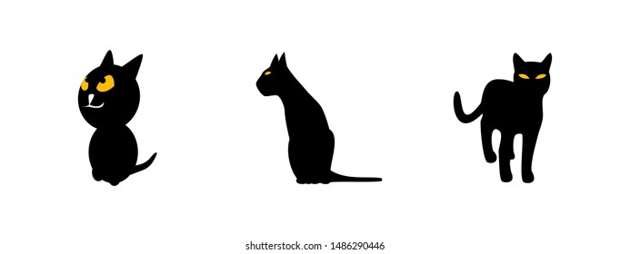 Black Cats Yellow Eyes Vector Silhouette Stock Vector Royalty Free