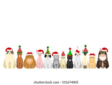 cats border set with christmas party hat